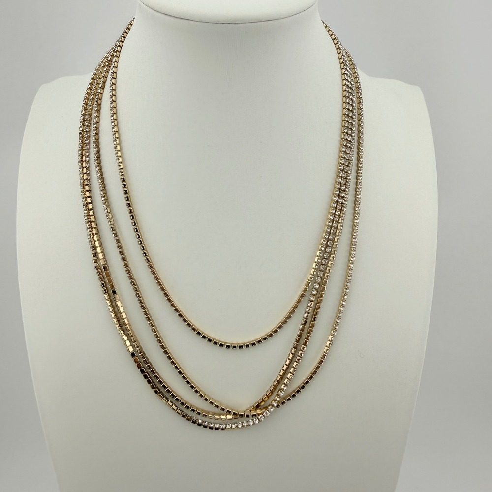 Banana Republic Necklace Long Rhinestone Tennis Strand Gold Tone Old Money